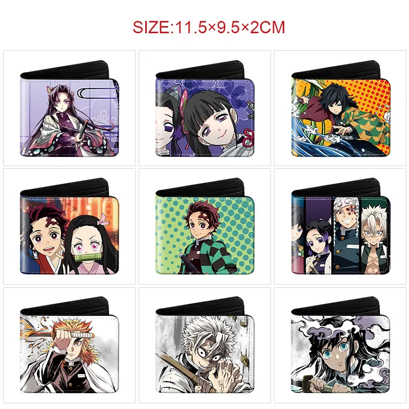 Demon Slayer Inspired Short Bi-Fold Wallet – Full Color Anime Print Card Holder with Coin Pocket & ID Window, Compact PU Leather Billfold for Men Women & Teens